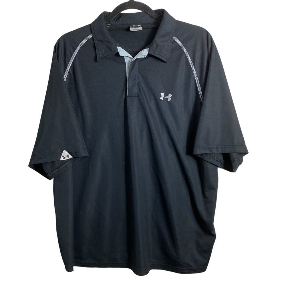 Under Armour UA Men’s Sz LRG Black Loose Fit Collared Heatgear Polo Shirt